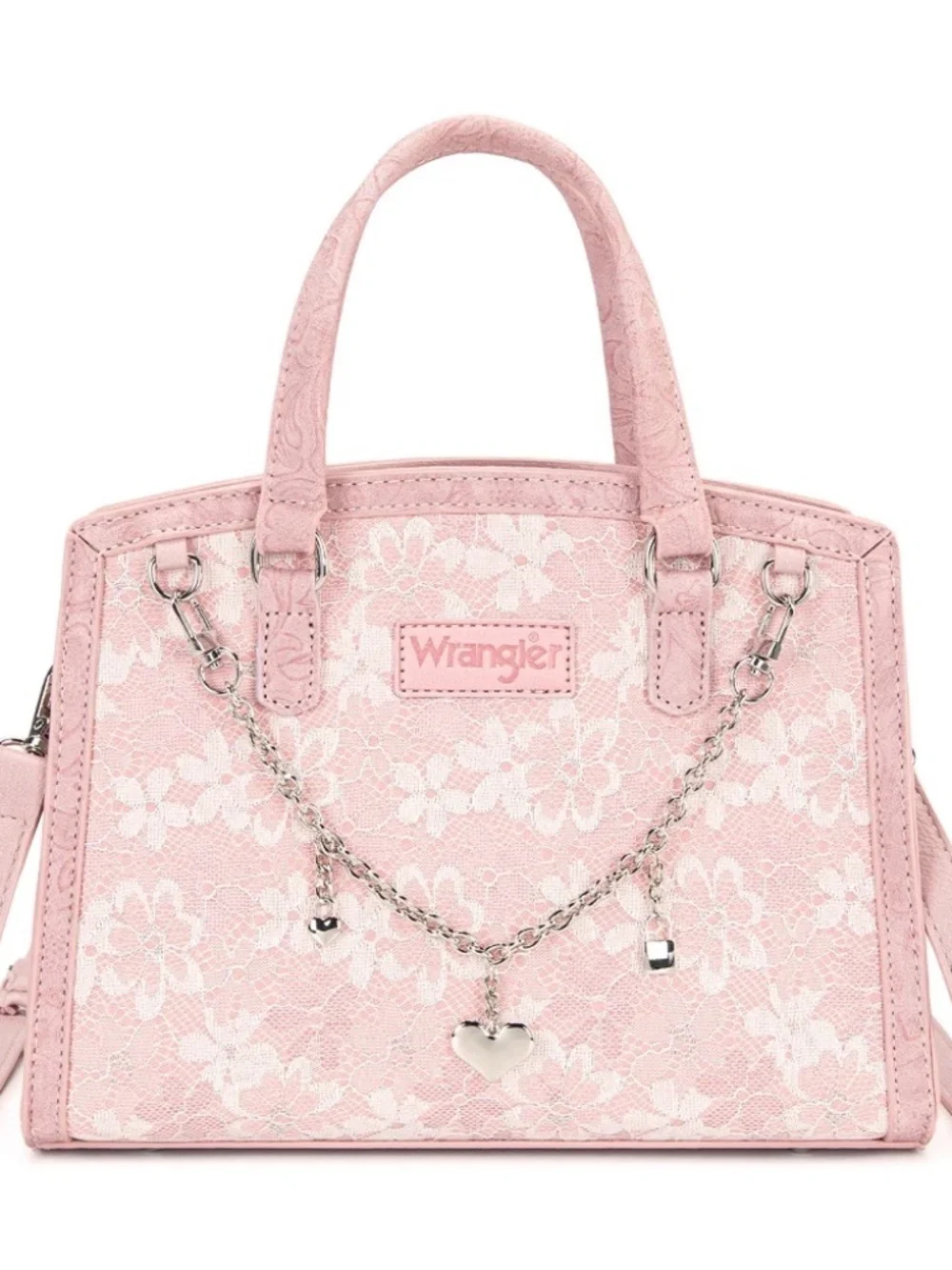 Wrangler Western Chic Lace with Chain Charm Satchel/Crossbody Bag Pink